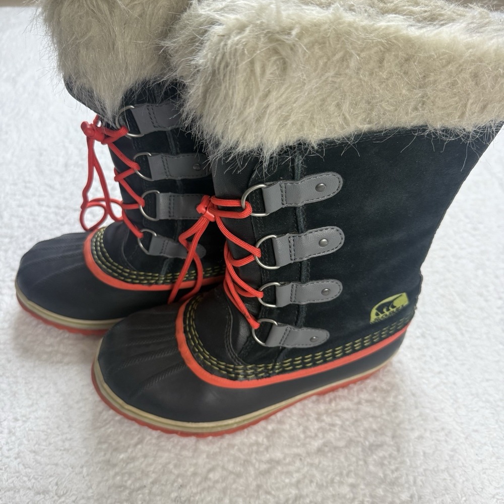 Sorel Joan of Artic Waterproof Boots Orange Black Faux Fur‎ size 5 Youth/ 7 WMN - Picture 6 of 12